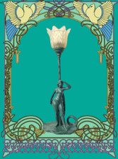 Art Nouveau Charles Perron Paris Nymphe Seerose Antike Jugendstil Leuchter 1900