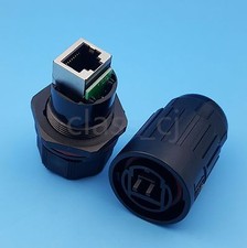 Waterproof Black RJ45 Ethernet Cable Connector IP67 Panel Mount