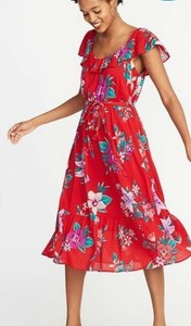 red floral ruffle dress