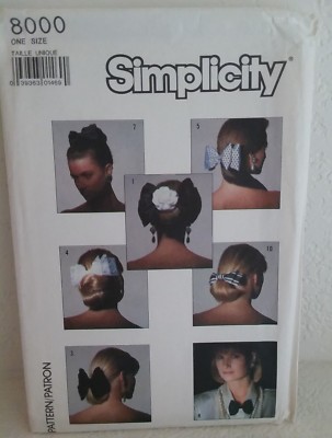 SIMPLICITY HAIR BOW BARRETTE SEWING PATTERN 8000 From 1986