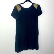 Madewell black dress gold sequence shoulders cut 3 tie bow back size 2 (G1)