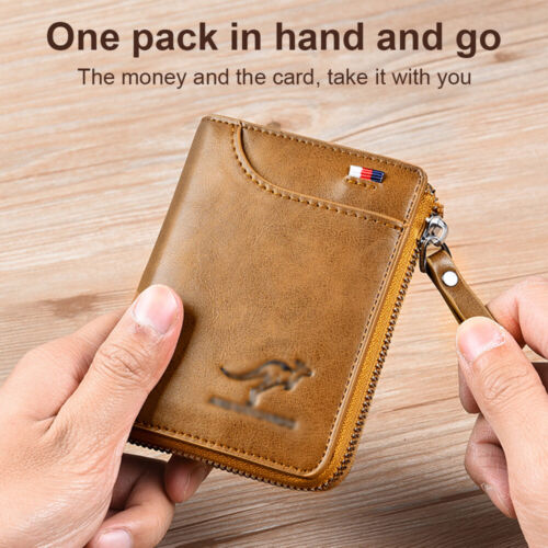 Cartera de cuero con bloqueo RFID para hombres Portatarjetas de crédito Cartera con cremallera Impermeable - Imagen 5 de 18
