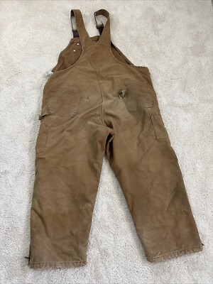 Carhartt Duck Bib Lined Overalls Pants Double Knee Brown Tag 48x28