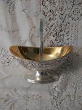 Corbell And Co. Silver Plate oval small Wedding Basket with Handle Gold Wash vtg
