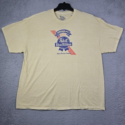 PBR Pabst Blue Ribbon SHIRT MENS EXTRA LARGE XL YELLOW Beer Retro Distressed NWT