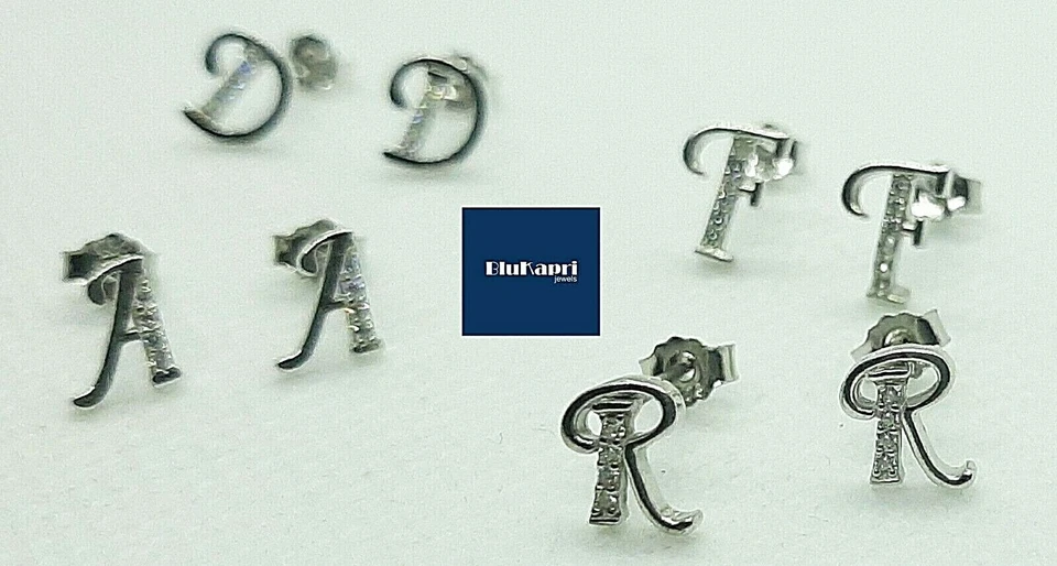 ORECCHINI DONNA IN ARGENTO 925 PERSONALIZZATI LETTERA iniziale CON ZIRCONI - Immagine 2 di 4