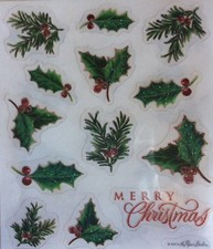 Merry Christmas Holly Pine Holiday Glitter Scrapbook Craft Stickers