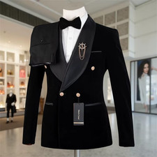 Velvet Formal Men Suits for Prom Wedding Double Breasted Groom Tuxedo 2 Pieces C