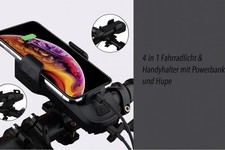 4 in 1 Fahrradlicht & Handyhalter mit Powerbank und Hupe (schwarz)
