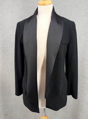 Haute Hippie Women's Black Longline Tuxedo Blazer Coat Shawl Collar Size 8