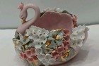 Vtg Lefton Hand Painted Porcelain Swan Trinket Dish Pink Flowers & Gold Accents — photo 3