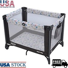 Portable Play Yard Push Button Compact Fold W/ Carrying Bag Bedroom Sturdy Frame