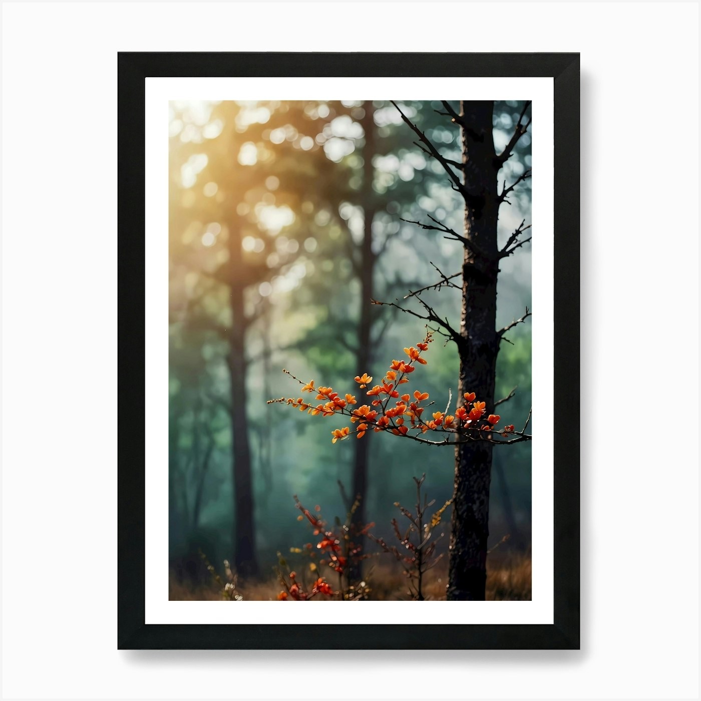Autumn Forest Trees Framed Wall Art Canvas Print Poster Picture  