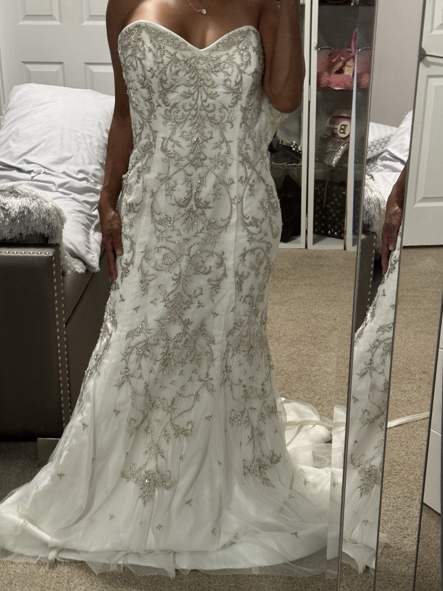 fitted lace wedding dress Satin Fit&Flare Wedding Dress with Elegant Neckline – loveangeldress main image 1