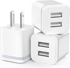 3 Pack USB Wall Charger 2.1A Dual Port Cube Power Adapter Plug Block