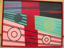 Mid Century vintage hard edge abstract painting signed John Molino