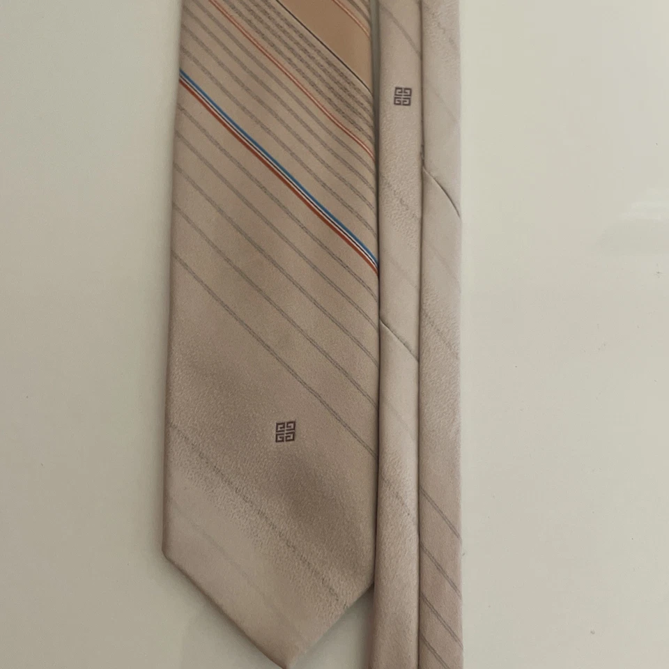 Corbata de mano Givenchy Gentlemen Paris vintage años 90 color tostado a rayas diseñador clase de lujo Foto 4 de 4