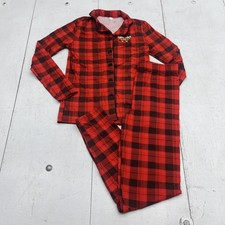 Christmas Reindeer Plaid Pajama Set Kids 10T Red Black Button Front 2 Piece