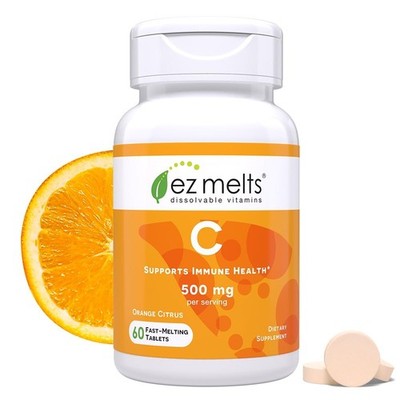 EZ Melts Vitamin C 500 mg for Immune Support- Vegan- Zero Sugar- 60 Fast Dissolv
