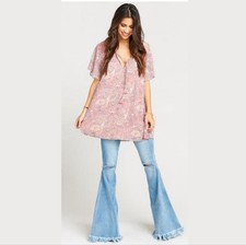 SHOW ME YOUR MUMU Paisley Juana Tassel Tunic Boho Peasant Top Chiffon Pink Sz M
