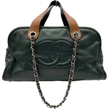 CHANEL A50605 Green Chain Shoulder Bag Calf Leather Handbag SV Hardware #OK2816