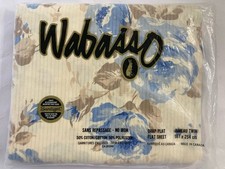 Vintage Wabasso Dusky Rose Twin Top Flat Sheet Blue Floral NOS Finesse Line