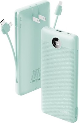 VRURC Portable Charger Built-in Cables and AC Wall Plug, USB C Power Bank 10000m