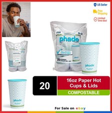 Compostable Paper Hot Cups 16 oz 20 Count with Lids Blue Diamond Design