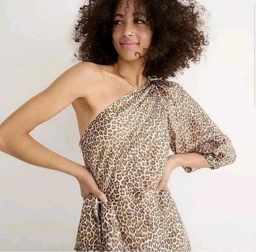 J.Crew Collection Leopard Print One-Shoulder Ruffle Hem Dress Size 20 NWT