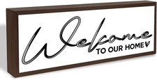 Welcome to Our Home Sign, Front Door Wood Signs, Framed Wooden Plaque, Shelf Dec