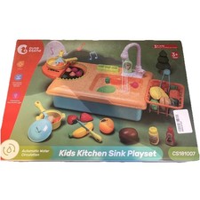 Cute Stone Play Kitchen Sink Toy with Real Faucet Stove and Play Food Set