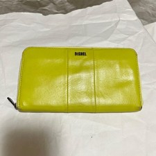 Diesel Men Leather Round Zipper Long Wallet Yellow Green Vintage Luxury Modern