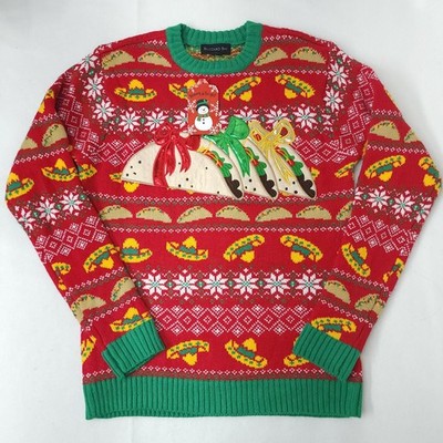 Blizzard Bay Ugly Christmas Holiday Sweater Tacos Sombrero Mens Small NWT