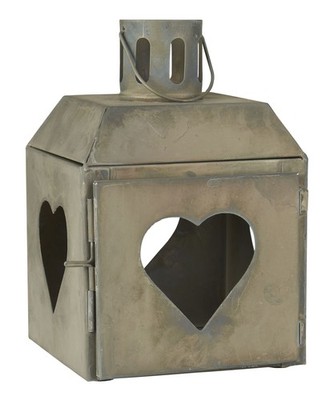 Ib Laursen - Laterne Windlicht Kerzenhalter mit Herz Metall Grau 57245-18