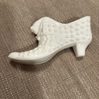 Vintage FENTON Hobnail White Milk Glass Shoe with Cat Head and Paws Figurine