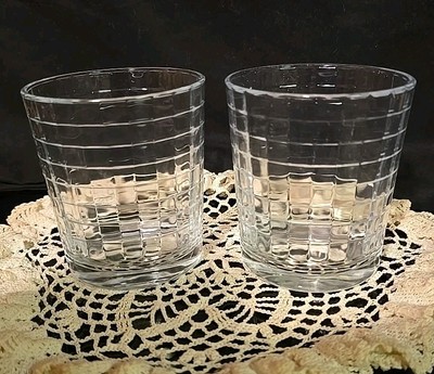 Set of 2 Double Old-Fashioned ''Scotch'' by Pasabahce 10 oz ~ 3 '' Block Optic EUC 