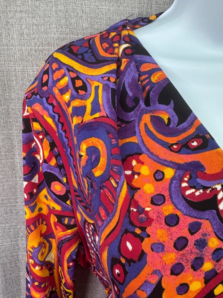 Top elegante manga 3/4 Anne Klein para mujer talla L brillante multicolor aspecto retro Foto 4 de 4