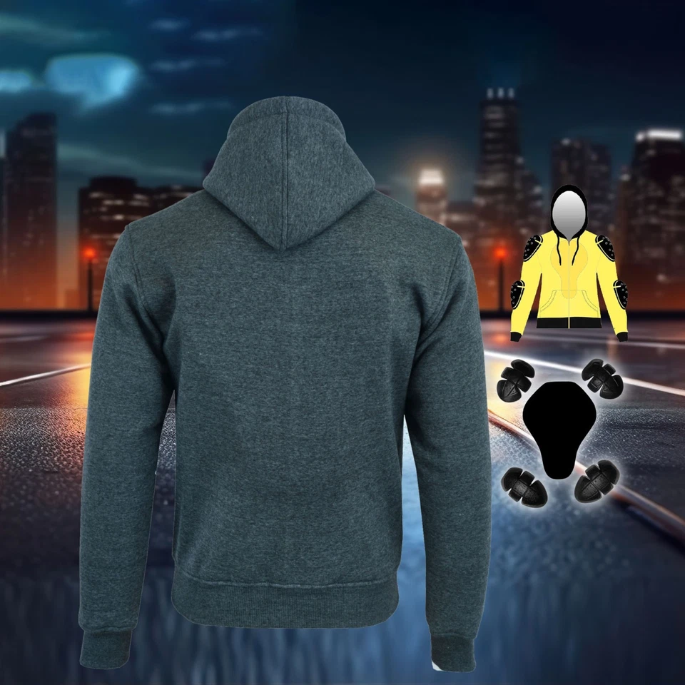 Sudadera con Capucha para Hombres Motocicleta Chaqueta para Motocicleta Hombres Armadura Ce Sudaderas con Capucha Blindadas Motociclista Cremallera Foto 3 de 4