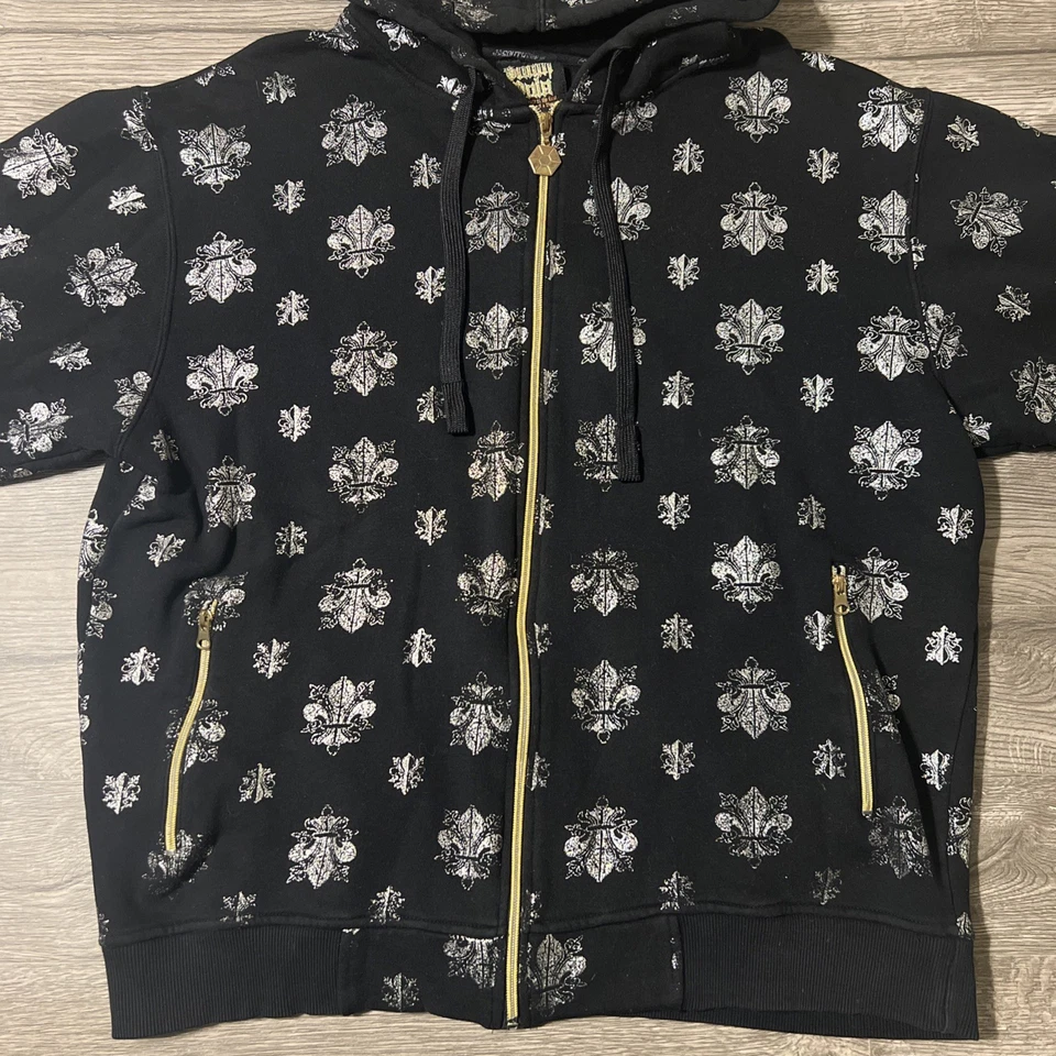 Sudadera Southpole Fleur de Lis Cremallera Completa XL Negra con Capucha Jessie Pinkman Y2K Foto 3 de 4
