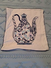 Hodeco Embroidered Chinese Pitcher Jug Pillow Cover 18 x 18 Square Zipper 