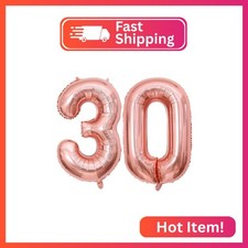 Rose Gold 30 Number Balloons, 40 Inch Giant Number 30 Balloons Foil Mylar Helium