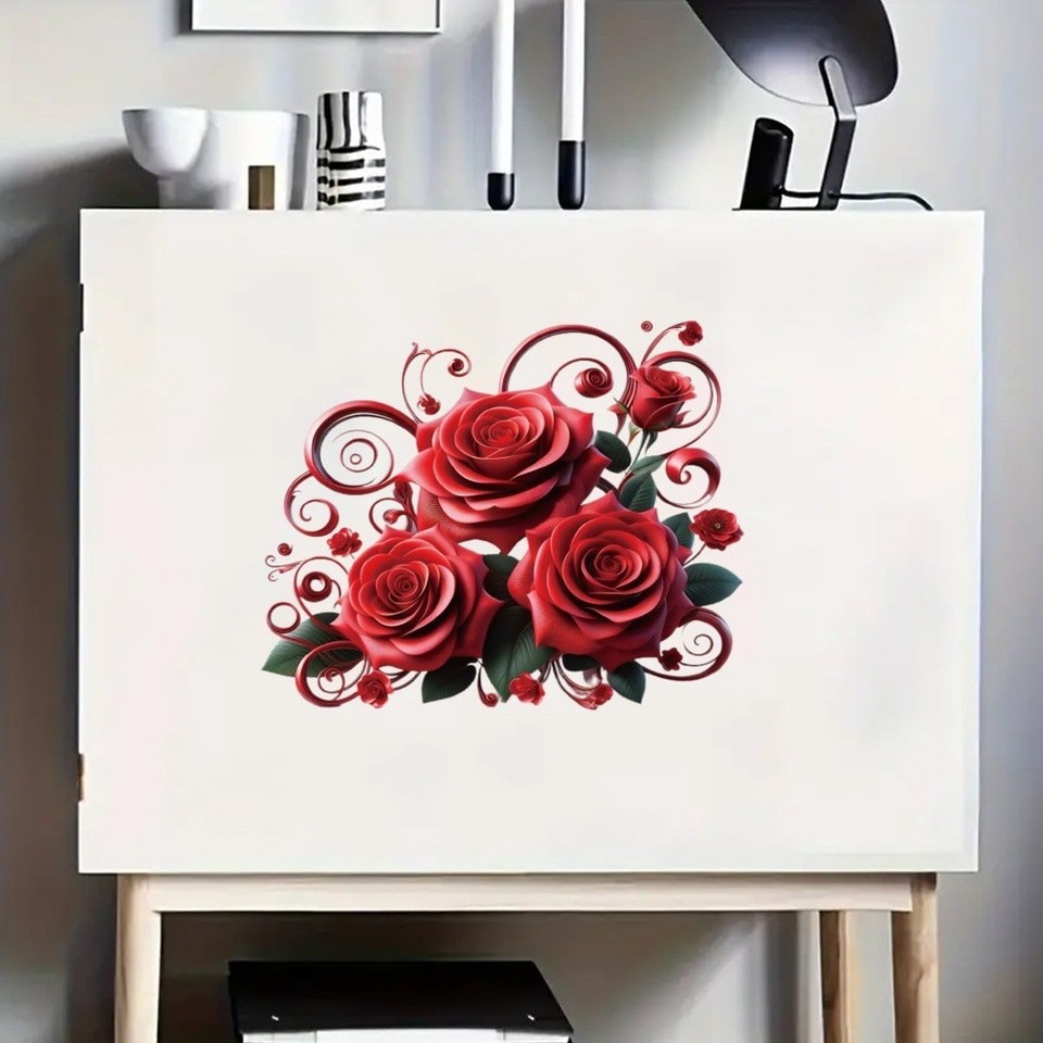 4 Pack Red Rose Wall Stickers PVC Waterproof Removable Minimalist Home ... - Removable Minimalist Design