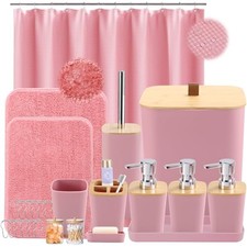 Bathroom Sets with Shower Curtain Bamboo Bath Set Shower Curtain Bath Rugs Pink