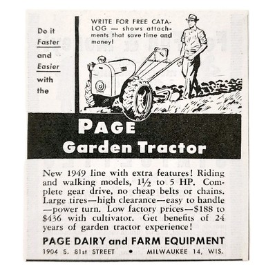 1949 Page Dairy And Farm Garden Tractor Advertisement Vintage Agriculture E8Q
