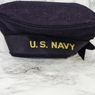 VTG U.S. Navy Hat Cap Fitted Black Sailor Flat Military Uniform Mens 50s WWII