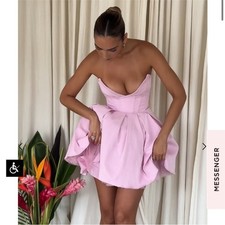 House of CB Mar Mini Dress Pink Corset Sweetheart Strapless Pleated XS NWOT