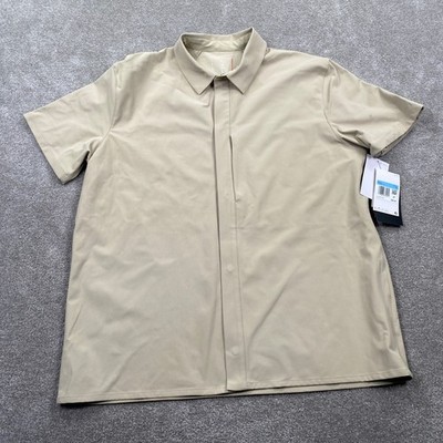 Nike 247 Mens Training Short Sleeve Button Up Shirt Khaki M HQ6958-253