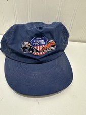 Vintage Union Pacific Railroad Navy Blue Nylon Snapback Hat Trains USA LARGE FIT