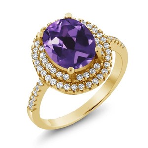 Authentic 1-3 Cttw Gemstone Birthstone Ring For Women | 18K Yellow Gold Plated Silver |