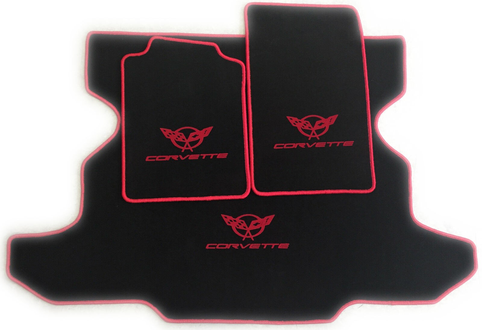 Tapis de sol et coffre en velours noir et rouge pour Chevrolet Corvette C5 Targa